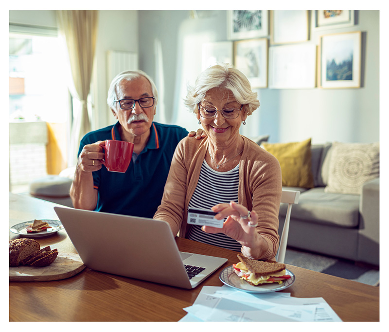 Senior couple working on the computer