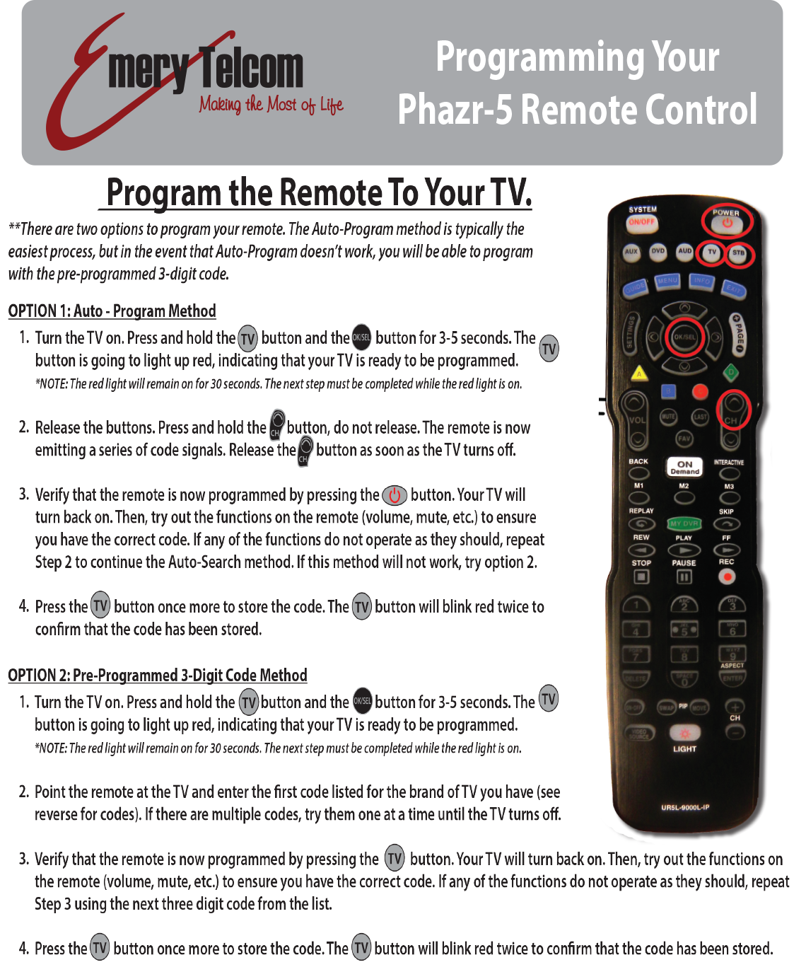 Remote Programming Instructions Page 1